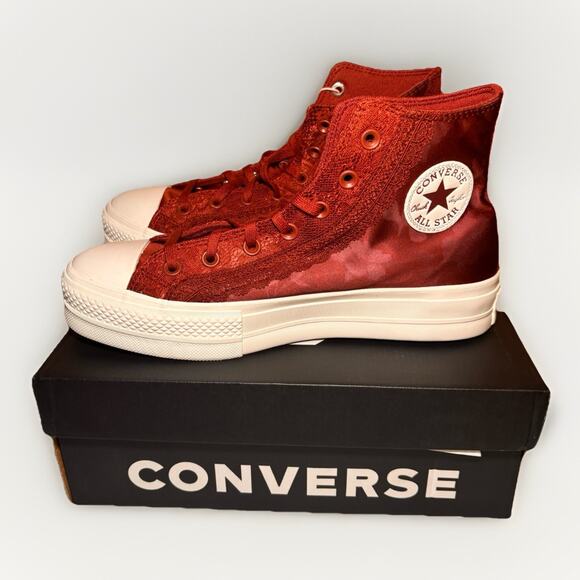 Converse Chuck Taylor All Star Lift Hi Red Lace Satin Women’s 10 A17485C - Picture 1 of 7